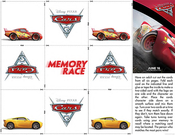 Free Printable: Cars 3 Memory Card Game