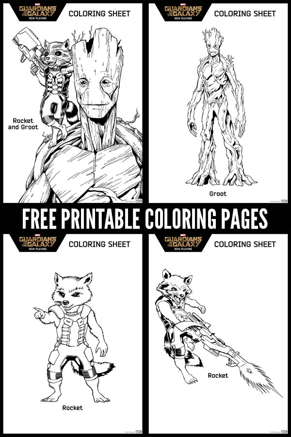 Free Printable Marvel Guardians of the Galaxy Coloring Pages! Includes our favorites: Groot and Rocket! Print for instant fun for kids!