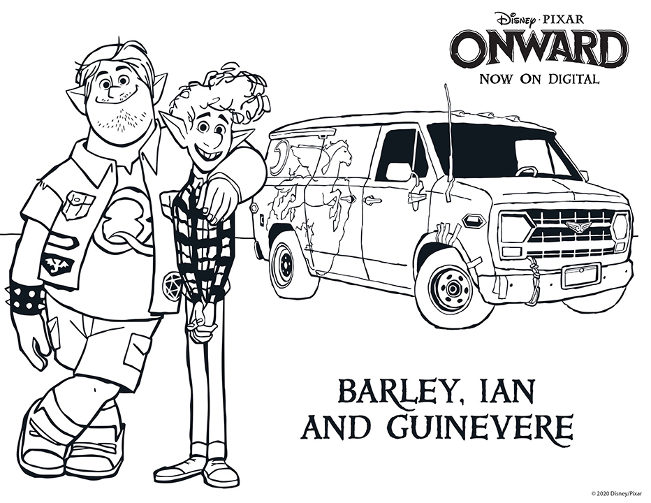 Disney Pixar Onward Coloring Pages - Barley, Ian, and Guinevere