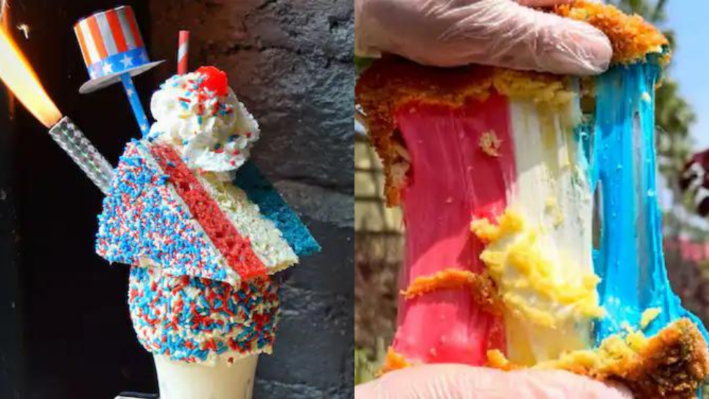You can grab a Fourth of July Shake and a Fourth of July Mozzarella Dog from Downtown Disney District.