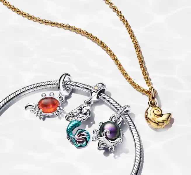 The Little Mermaid inspired charm bracelet and necklace from Pandora that is located in the Downtown Disney District.