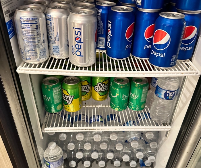 You can get free sodas and water at the Delta Pantry in Delta Hotels By Marriott.