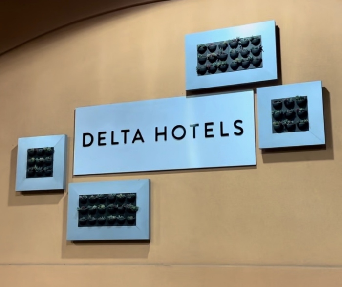 The front sign for the Delta Hotels By Marriott.