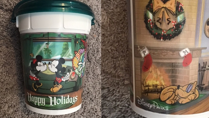 In 2019, the Disneyland Resort sold a popcorn bucket that featured Mickey Mouse and friends enjoying the night around the fireplace.
