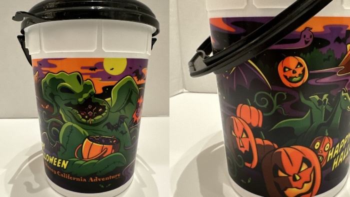 In 2021 for the Halloween season, Disney California Adventure sold a popcorn bucket that showed Oogie Boogie (The Nightmare Before Christmas) and The Headless Horseman.