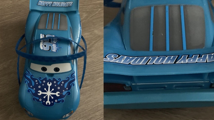 During the holiday season of 2012, Disney California Adventure sold a blue holiday version of Lightning McQueen car from Disney movie, Cars.