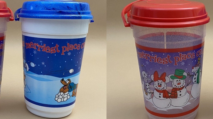 In the holiday season at Disneyland in 2000, they sold two different popcorn buckets that showed Mickey Mouse and his friends as snowmen!