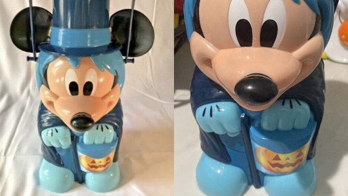 This Disneyland popcorn bucket is Mickey Mouse dressed up as the Hatbox Ghost from the Haunted Mansion!