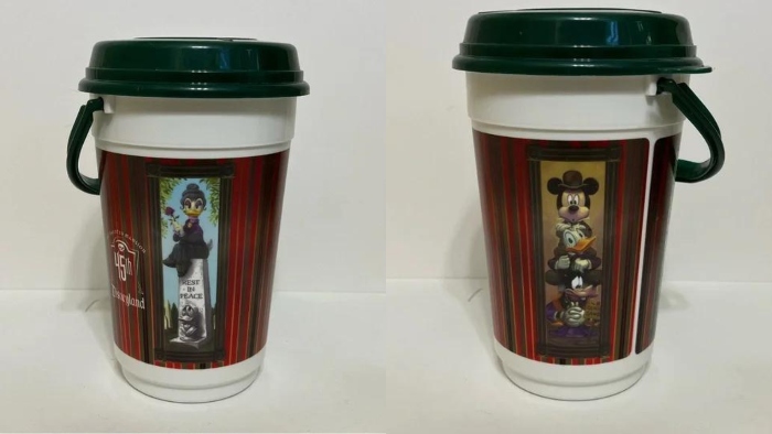For the 45th anniversary of Haunted Mansion, Disneyland sold a popcorn bucket that shows Mickey and his friends dressed up like Haunted Mansion characters.