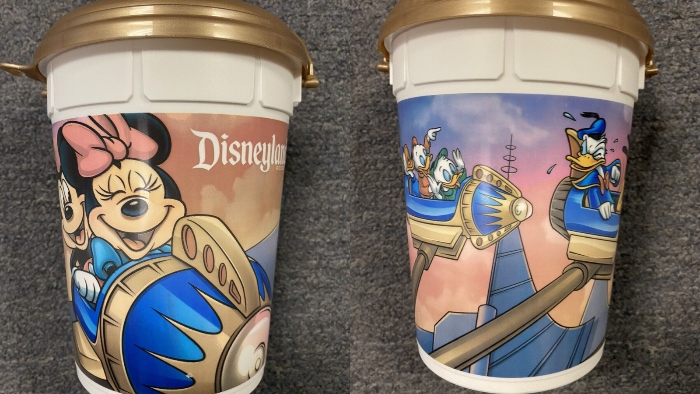 Mickey Mouse and friends are riding Disneyland's Astro Orbitor on this popcorn bucket that was sold in 2018.