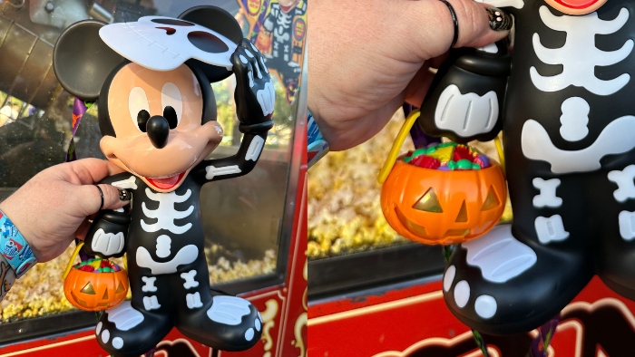 In 2023, the Disneyland Resort sold a popcorn bucket shaped like Mickey Mouse dressed up as a skeleton. He is also a pumpkin-shaped candy bucket.