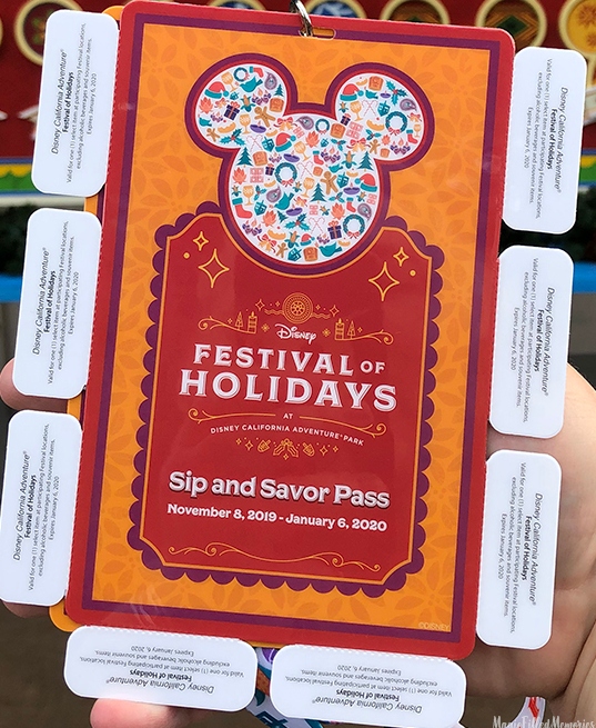 You can purchase a Sip and Savor pass for Festival of Holidays at Disney California Adventure.