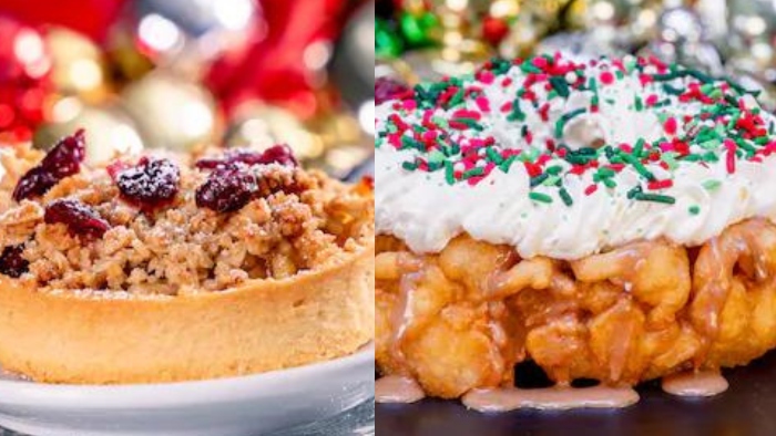 At Disneyland, you can order a plant-based Cranberry Apple Tart and Holiday Wreath Funnel Cake during the holidays!