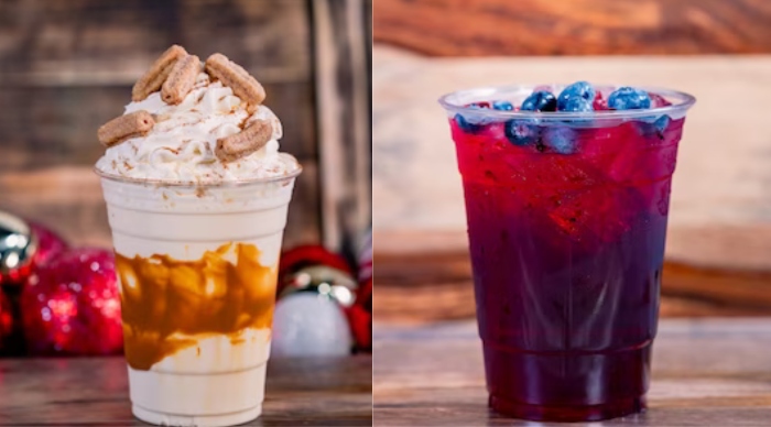 This holiday season at Disney California Adventure, you can order a Caramel Crispy Churro Shake and Hibiscus Blueberry Agua Fresca from Smokejumpers Grill.