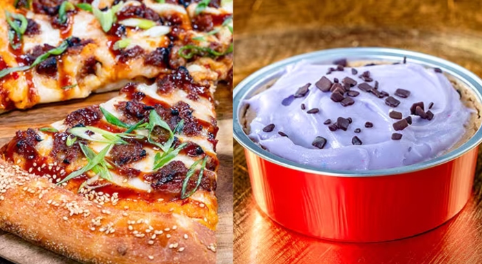 At Boardwalk Pizza & Pasta in Disney California Adventure, you can order a Bulgogi Pizza and Milk Tea Taro Cheesecake!