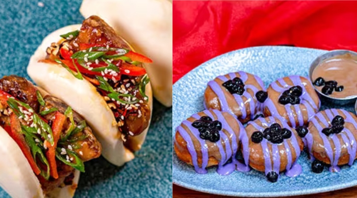 During the Lunar New Year Festival, you can order Kung Pao Bao from Lamplight Lounge – Boardwalk Dining and Milk Tea and Taro Donuts from Lamplight Lounge! Only at Disney California Adventure.